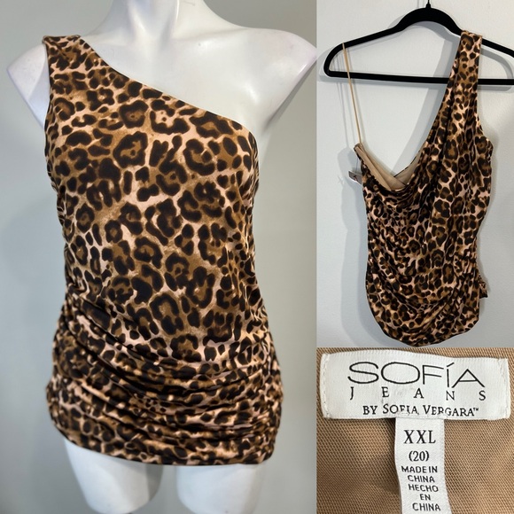 sofia by sofia vergara Tops - Sofia Vergara‎ One-Shoulder Top plus size XXL Leopard Print
